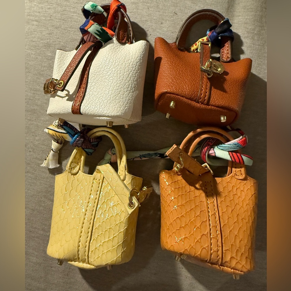 Set of 4 Mini Designer Inspired Bags - White/Br, Brown, Yellow & Caramel Python